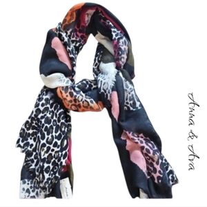 Anna & Ava Animal Print scarf Multi Colorblock Leopard Oblong NWT